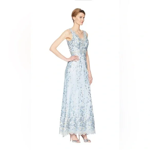 tahari arthur s levine blue dress Ivory Floral Lace Midi Dress main image 0